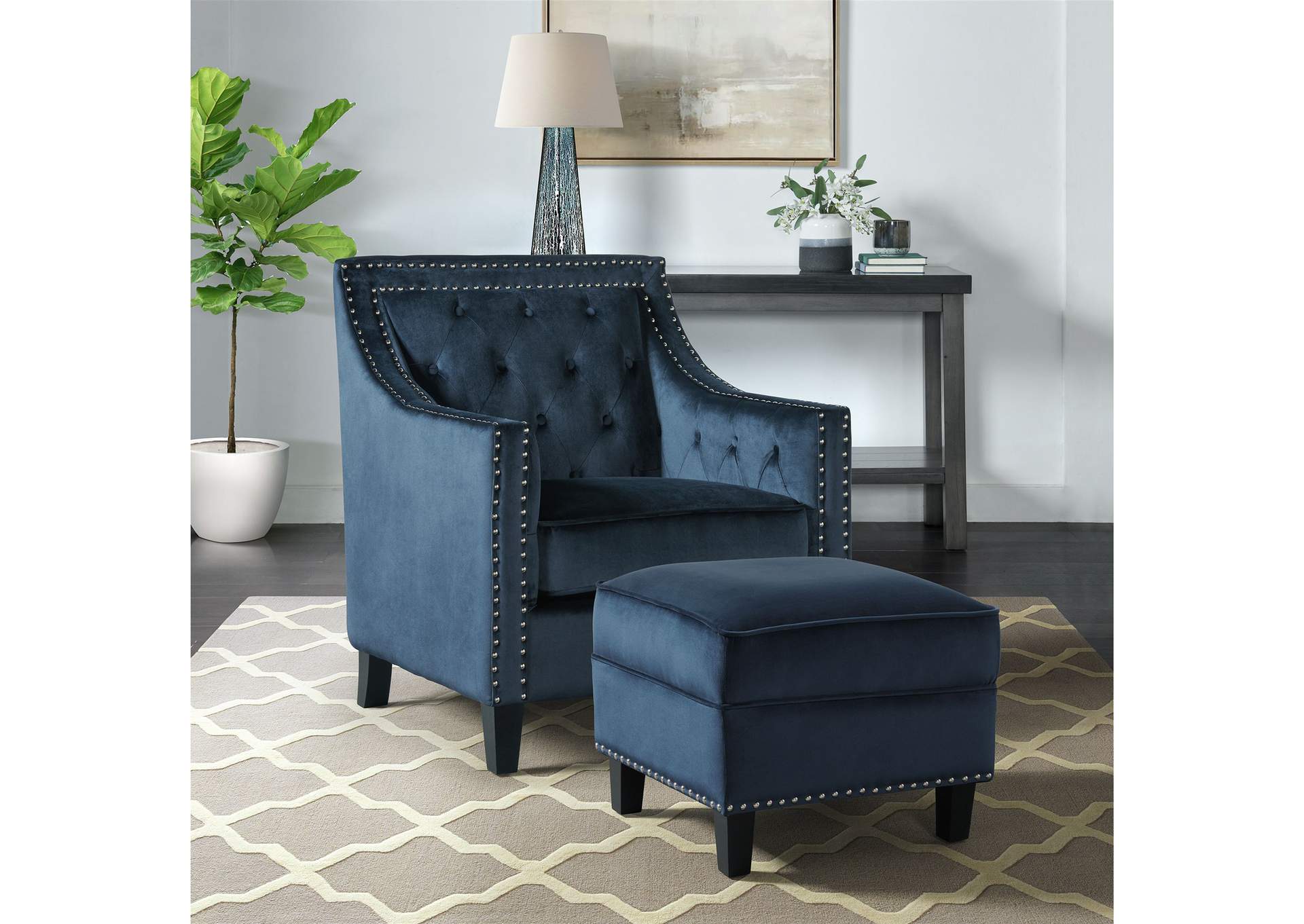 Tiffany Ottoman In Broadway Navy,Elements
