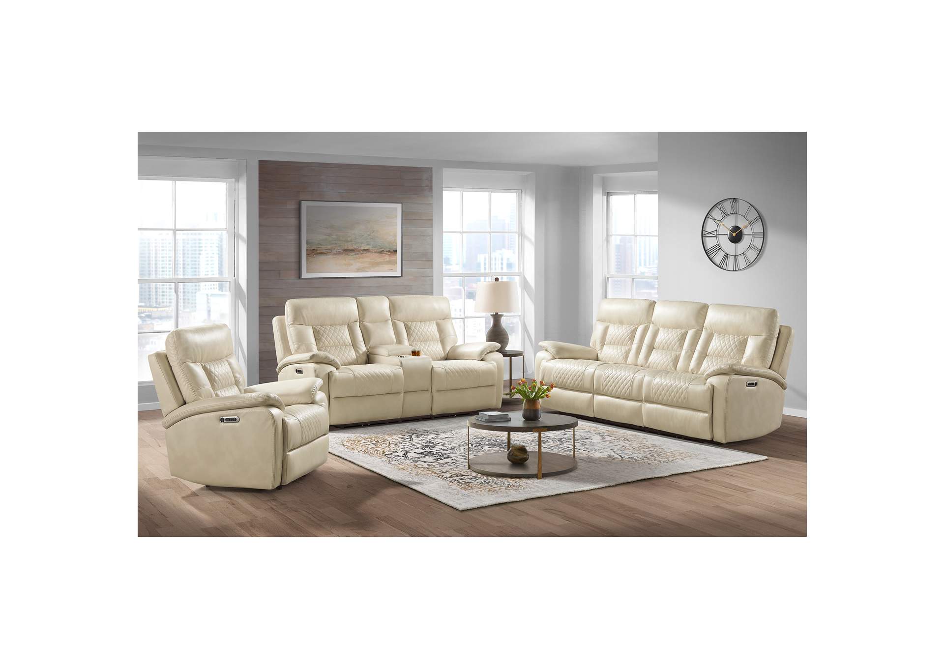 Trinidad Power Motion Sofa With Power Motion Head Recliner In Pebble Cream,Elements