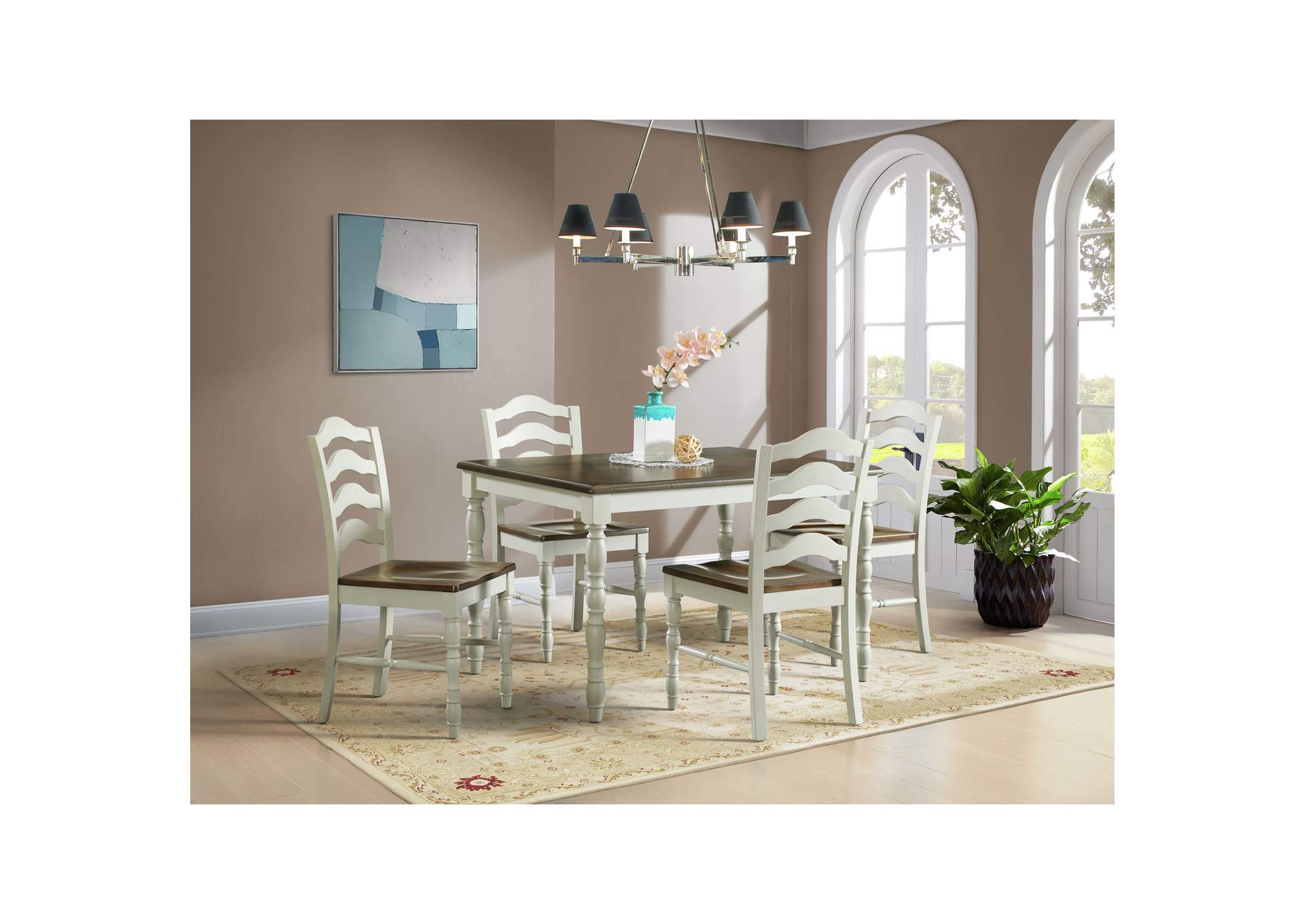 Vesta 5 Piece Dining Set With Brown Top In White,Elements