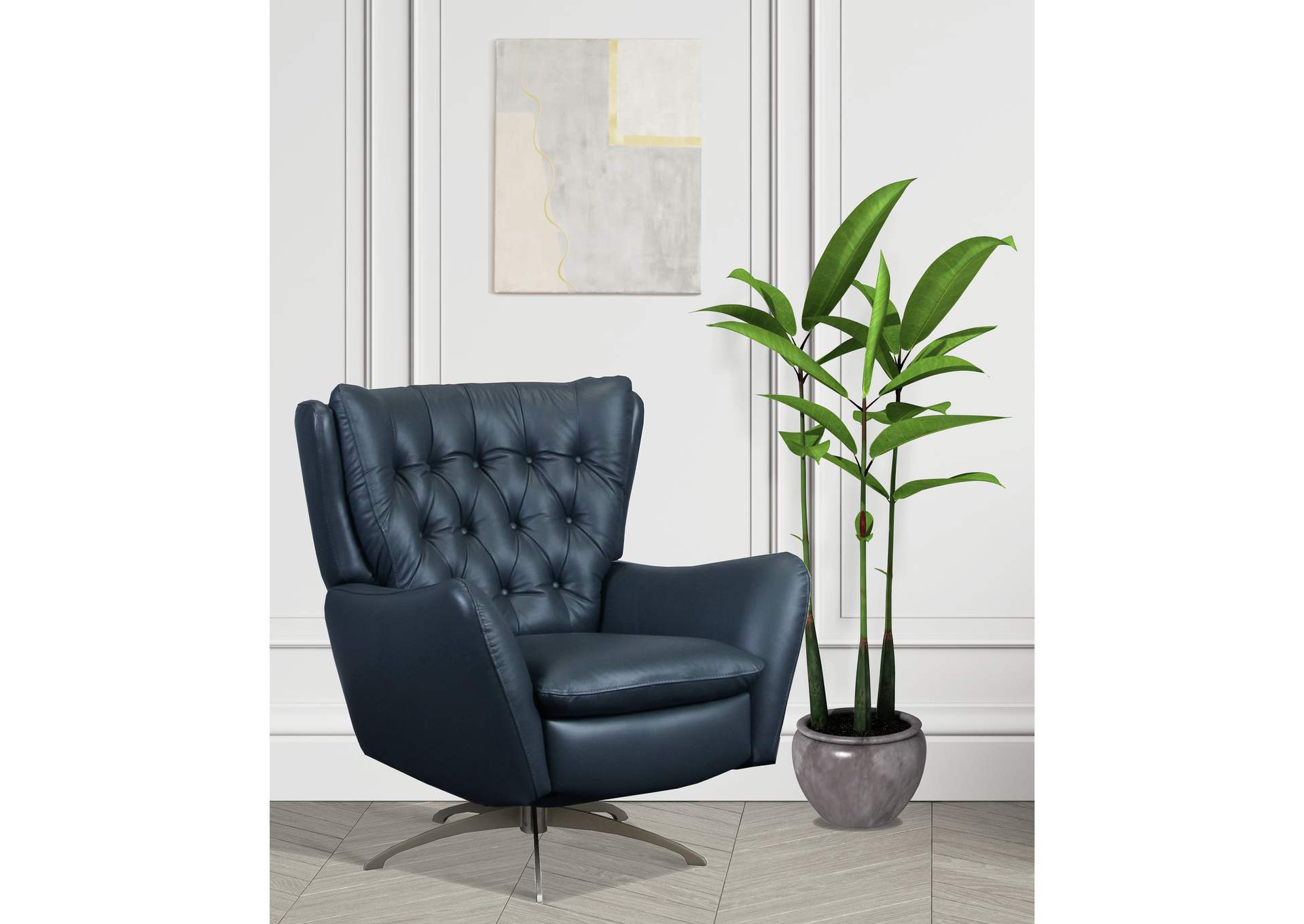 Victor Swivel Recliner In Fiero Blue Top Grain - Pvc,Elements