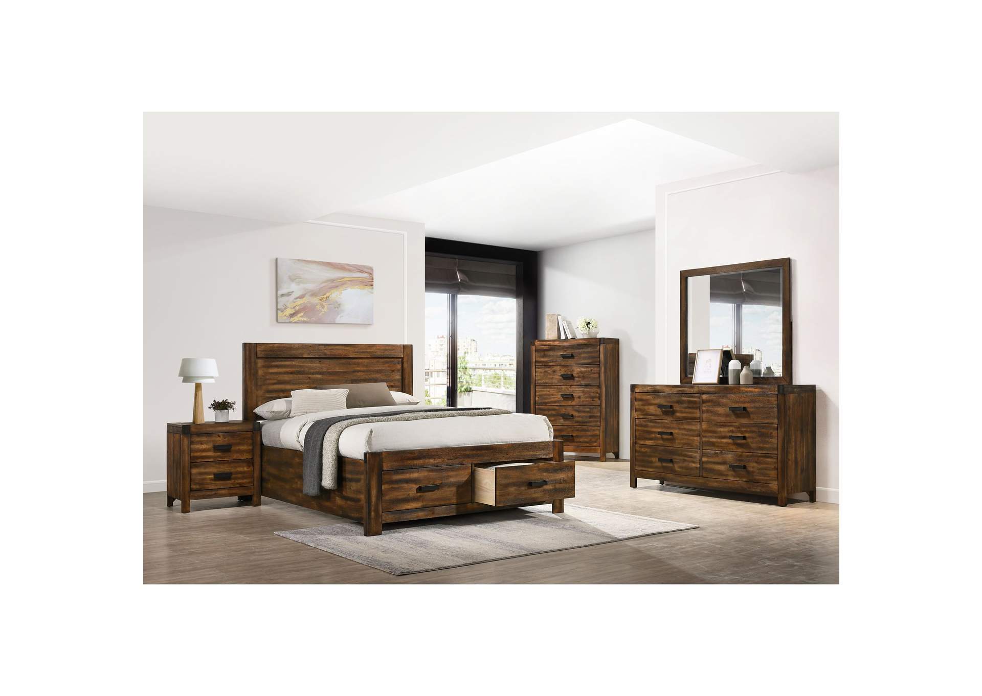 Warner Full 3 Piece Platform Storage Bedroom Set In Chestnut,Elements