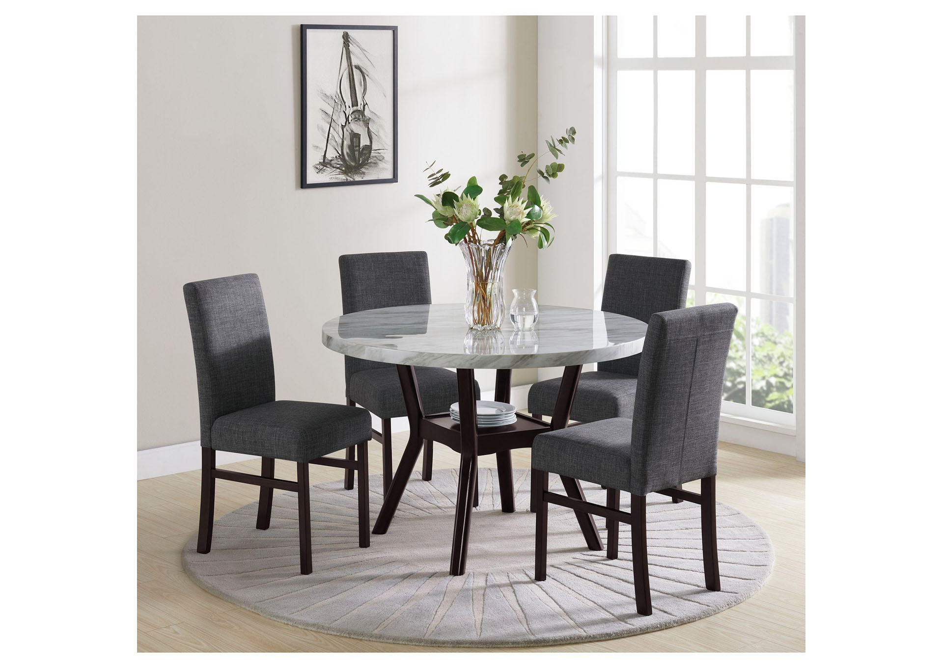 Zaylee 5 Piece Dining Set With Faux Marble In Espresso,Elements