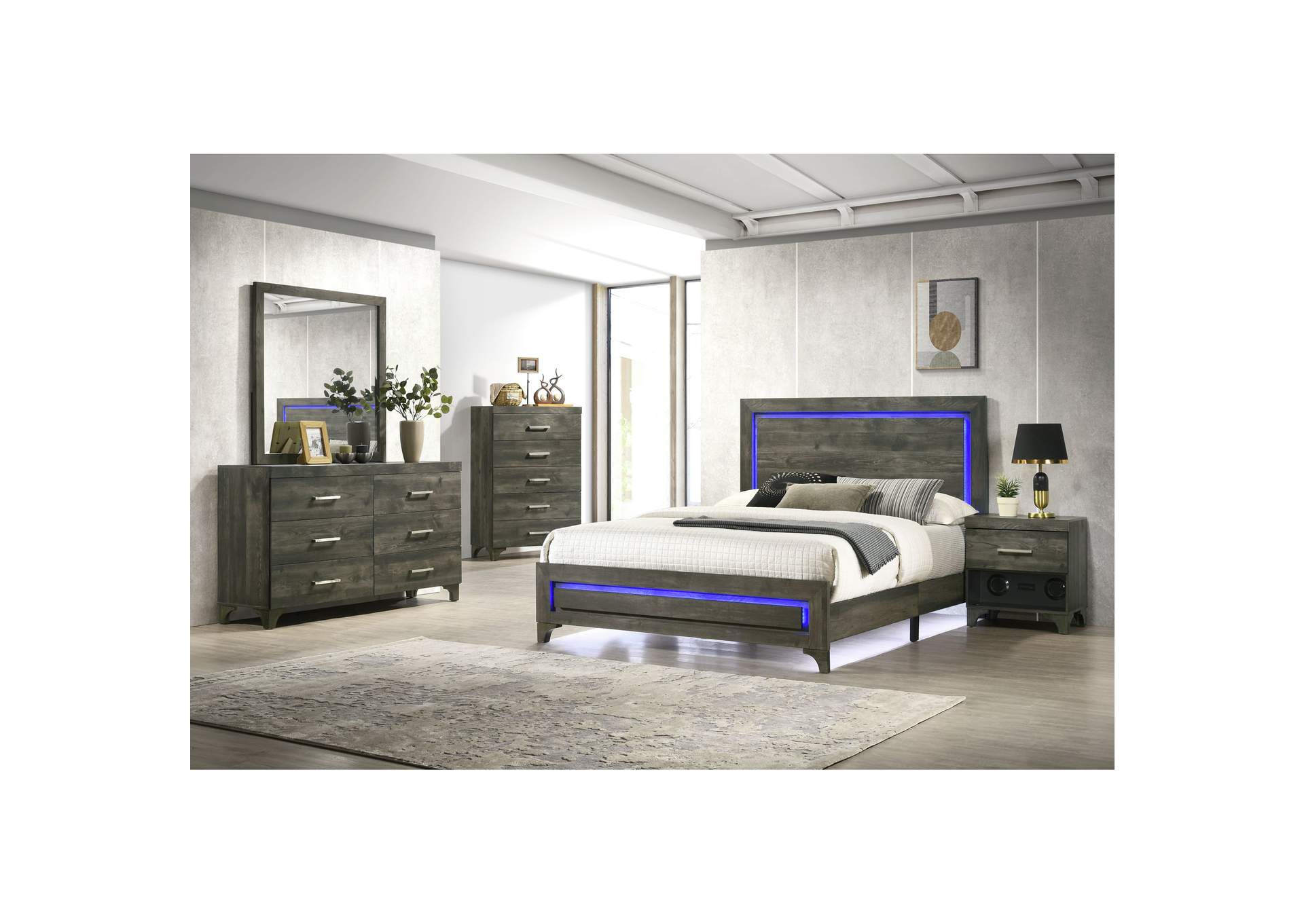 Zendaya Full Panel Bed With Led Light In Grey,Elements