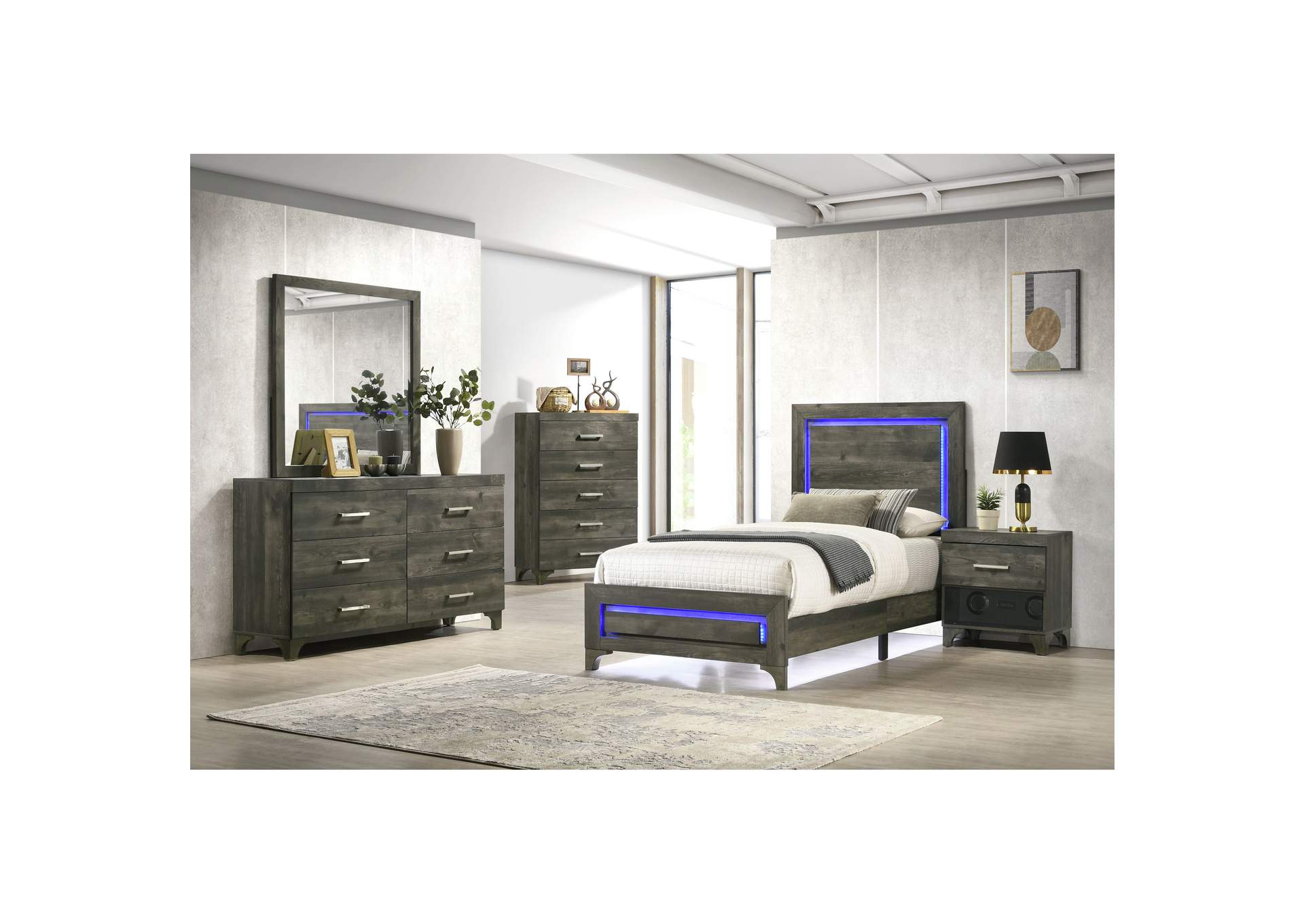 Zendaya Twin Panel Bed With Led Light In Grey,Elements
