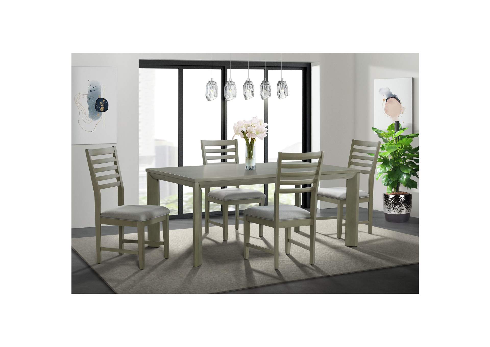 Zig 6 Piece Dining Set In Grey - Table Four Ladder Back Chairs Server,Elements