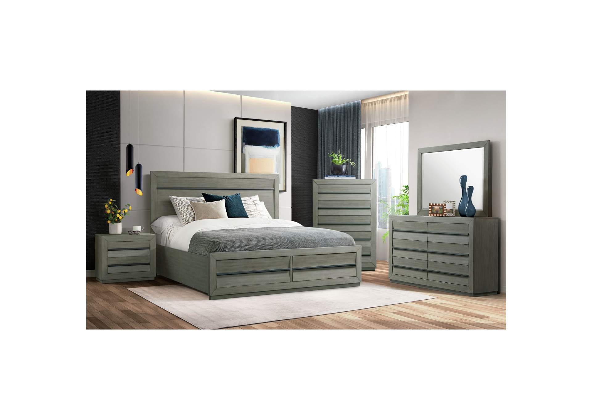 Zig King Storage 3 Piece Bedroom Set In Grey,Elements