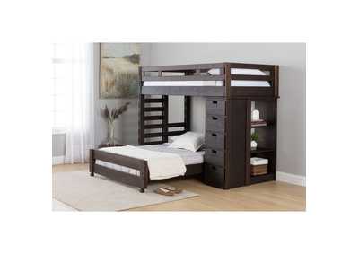 Image for Vista Brown Twin Over Full Basic Loft Bed With Bookcase