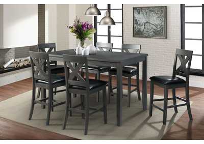 Image for Alex Grey 60 7 Pc Counter Set Grey Table With Black Pu Seat