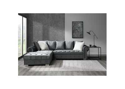 Image for Audrey Sectional Right Hand Facing Loveseat In Royale Metal With 1 Pillow In White Fur And 3 Pillows In Body Cover