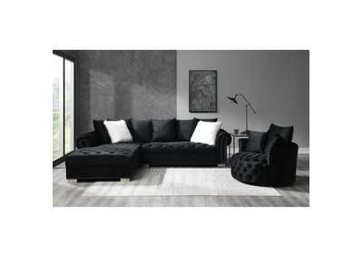 Image for Audrey Sectional Right Hand Facing Loveseat In Royale Onyx With 1 Pillow In White Fur And 3 Pillows In Body Cover