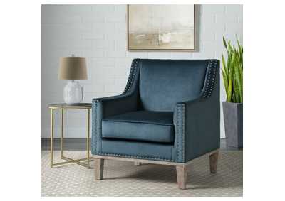 Image for Augusta 16038 Chair With Wood Leg Distressed Ottoman Navy