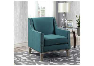 Image for Augusta 16038 Chair With Wood Leg Distressed Ottoman Teal