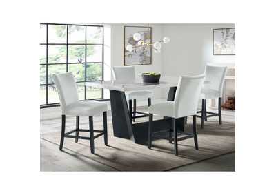 Image for Beckley 5 Piece Counter Height Dining Set In White - Table Four Grey Counter Velvet Chairs