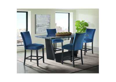 Image for Beckley 5 Piece Counter Height Dining Set In Dark - Table Four Blue Counter Velvet Chairs