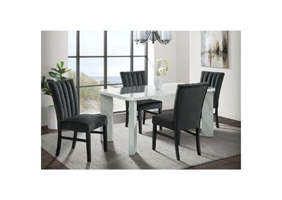 Image for Bellini 5 Piece Dining Set In White - Rectangle Table Four Black Velvet Chairs