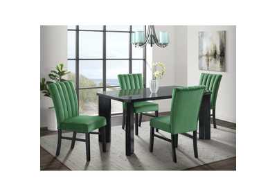Image for Bellini 5 Piece Dining Set In Grey - Rectangle Table Four Emerald Velvet Chairs