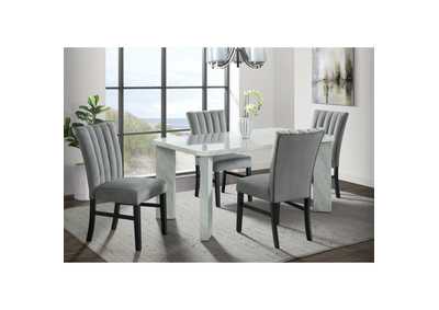 Image for Bellini 5 Piece Dining Set In White - Rectangle Table Four Grey Velvet Chairs