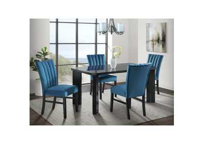 Image for Bellini 5 Piece Dining Set In Grey - Rectangle Table Four Navy Blue Velvet Chairs