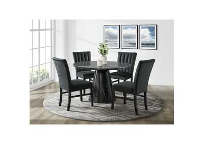 Image for Bellini 5 Piece Dining Set In Grey - Round Table Four Black Velvet Chairs