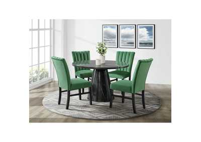Image for Bellini 5 Piece Dining Set In Grey - Round Table Four Emerald Velvet Chairs