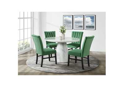 Image for Bellini 5 Piece Dining Set In White - Round Table Four Emerald Velvet Chairs