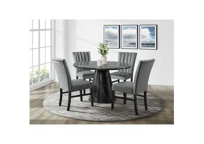 Image for Bellini 5 Piece Dining Set In Grey - Round Table Four Grey Velvet Chairs
