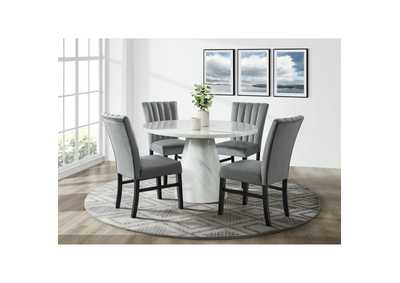 Image for Bellini 5 Piece Dining Set In White - Round Table Four Grey Velvet Chairs