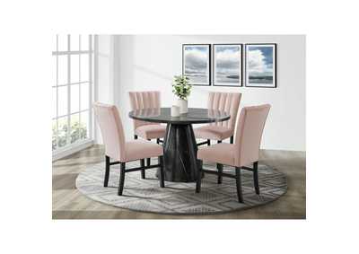 Image for Bellini 5 Piece Dining Set In Grey - Round Table Four Pink Velvet Chairs