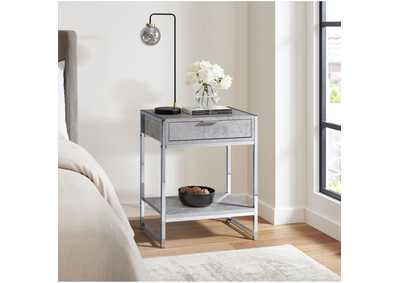 Ella Accent Nightstand With Cement Top In Chrome