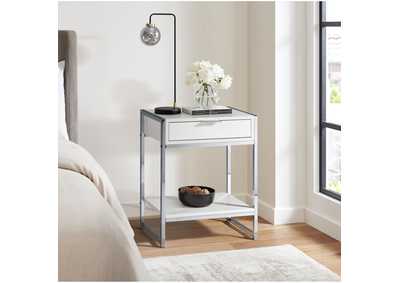 Ella Accent Nightstand With White Top In Chrome