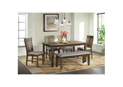Image for Everett 6 Piece Dining Set Table 4 Chairs Bench In Brown Acacia