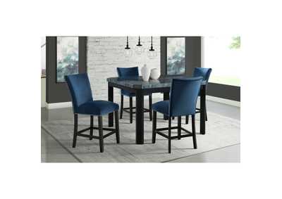 Image for Francesca Square 5 Piece Counter Height Dining Set - Table Four Blue Velvet Chairs