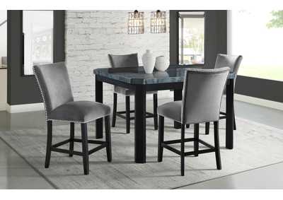 Image for Francesca Square 5 Piece Counter Height Dining Set - Table Four Grey Velvet Chairs
