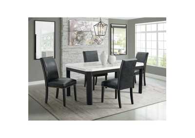Image for Francesca White Marble 5 Piece Dining Set - Table Four Black Faux Leather Chairs