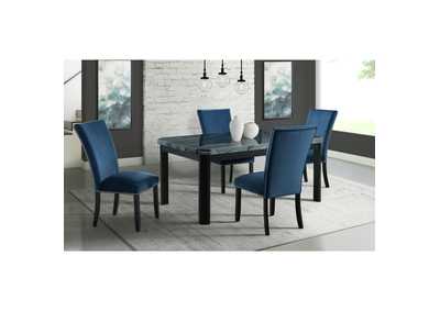 Image for Francesca Rectangular 5 Piece Dining Set - Table Four Blue Velvet Chairs