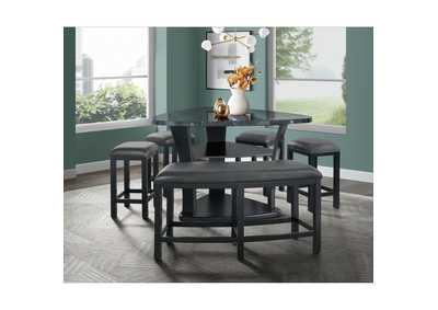 Image for Hilson 6 Piece Counter Height Dining Set In Grey - Table Four Chairs Bench