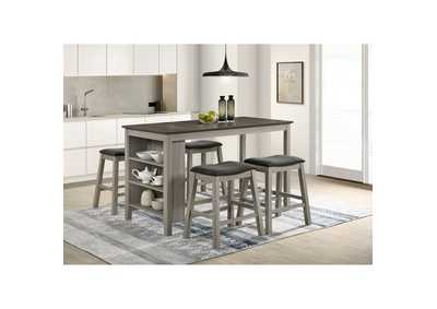 Image for Marlina 5 Piece Counter Set Table 4 Stools With Storage In Brown