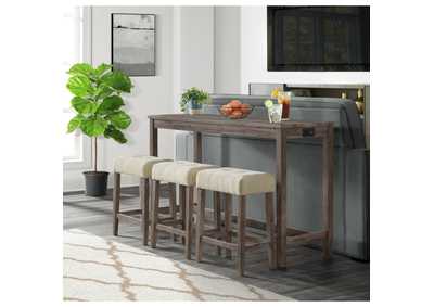 Image for Oak Lawn Grey Bar Table Single Pack Table 3 Tan Fabric Stools