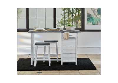 Image for Sabine Kitchen Island - Two Stools In Old White 16 - Industrial Grey 11