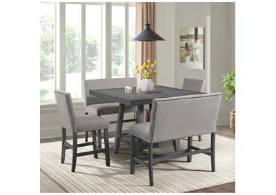 Image for Seneca Counter Bench With Upholstered Back And Grey Fabric In Grey