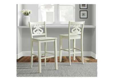 Image for Stone 30 Bar Scroll Back Stool With Wood Seat In White 2 Per Carton
