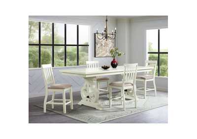 Image for Stone 5 Piece Counter Height Dining Set In White - Table Four Slat Back Chairs