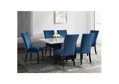 Image for Valentino White 5 Piece Counter Height Dining Set - Table Four Blue Chairs