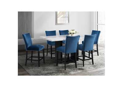 Image for Valentino White 5 Piece Dining Set - Table Four Blue Chairs
