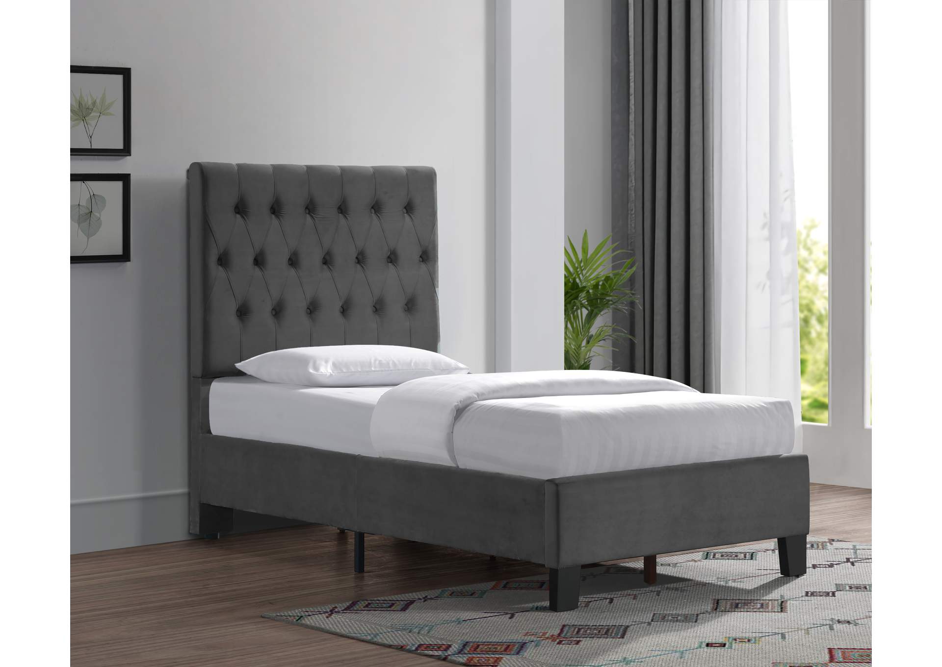 Amelia Dark Gray Twin Upholstered Bed,Emerald Home Furnishings