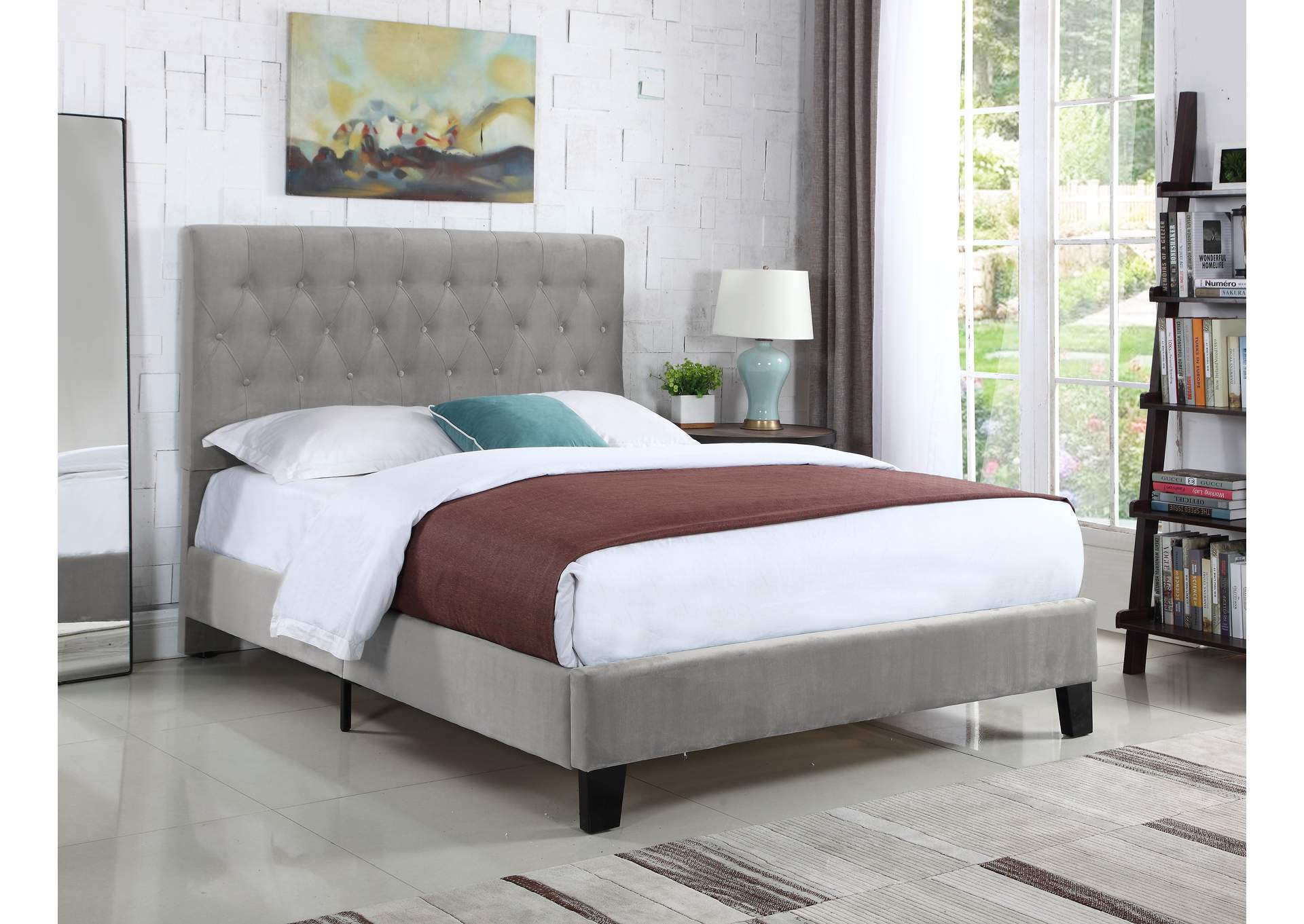 Amelia Light Gray King Upholstered Bed,Emerald Home Furnishings