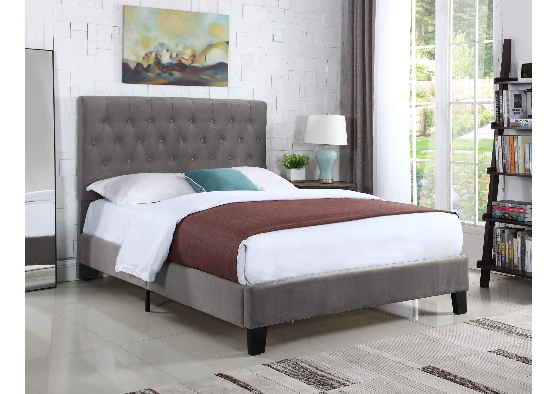 Amelia Dark Gray King Upholstered Bed,Emerald Home Furnishings