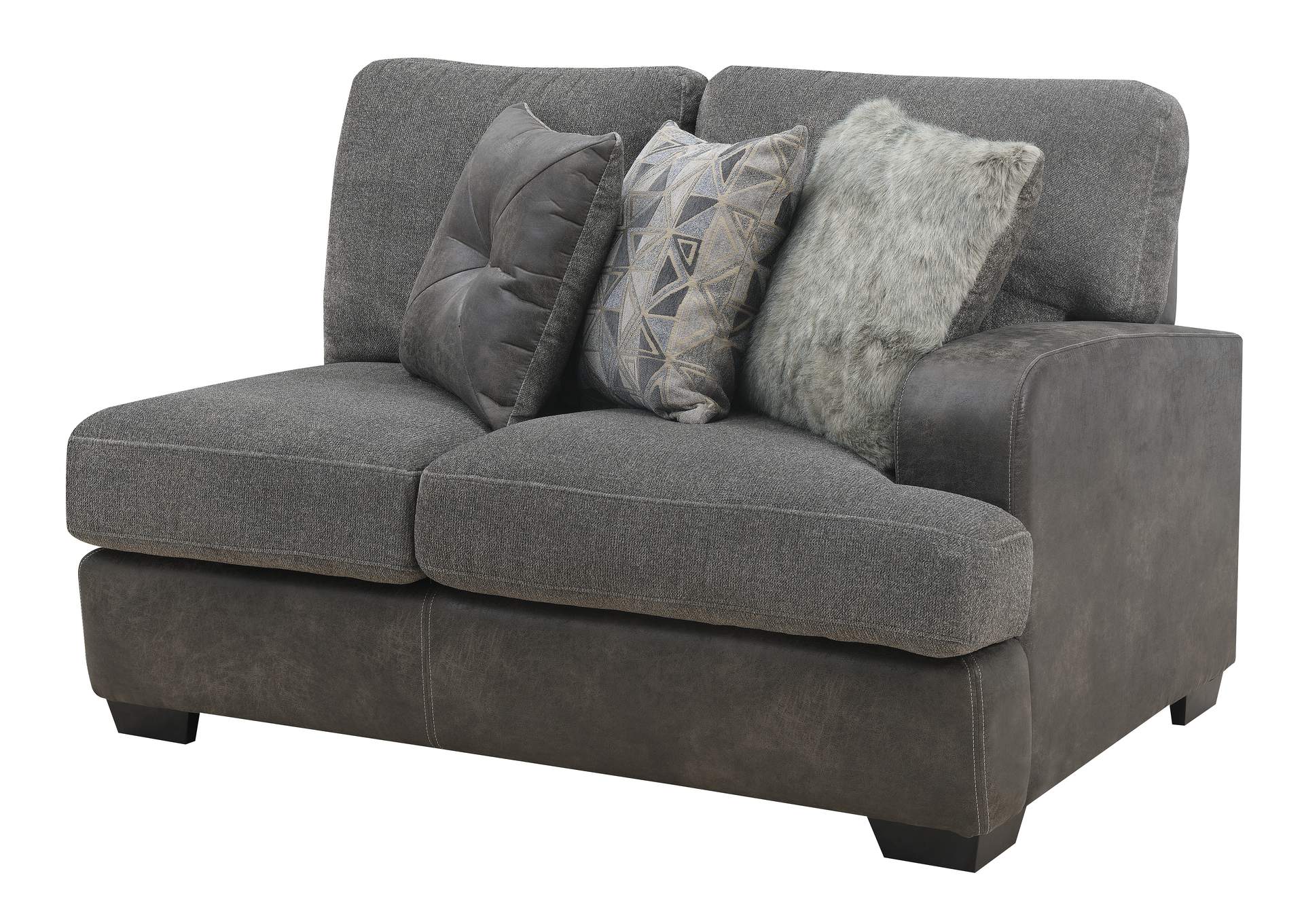 Berlin Gray Herringbone & Sanded Microfiber Modular Rsf Loveseat,Emerald Home Furnishings