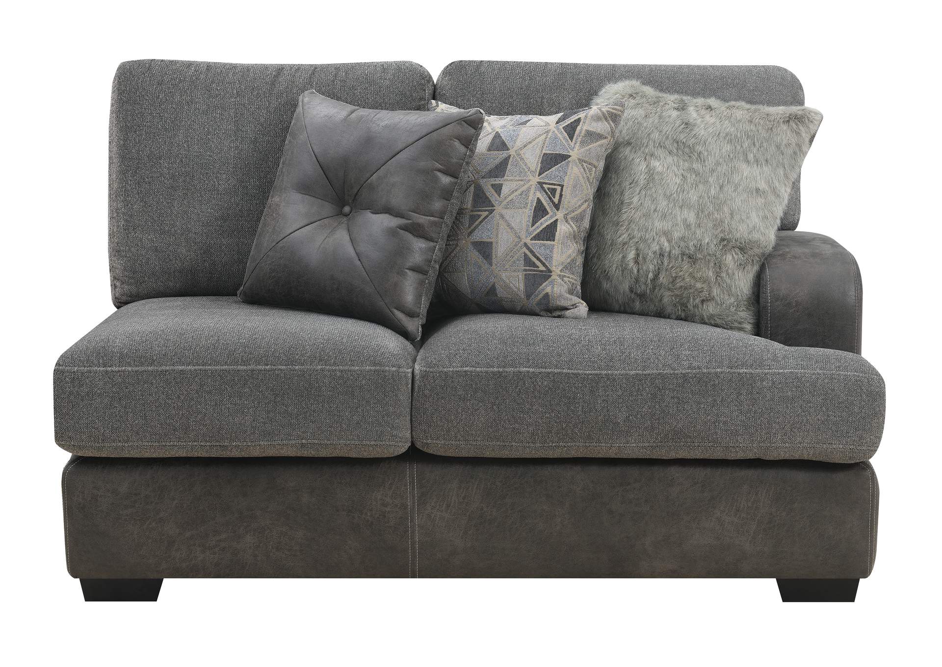 Berlin Gray Herringbone & Sanded Microfiber Modular Rsf Loveseat,Emerald Home Furnishings