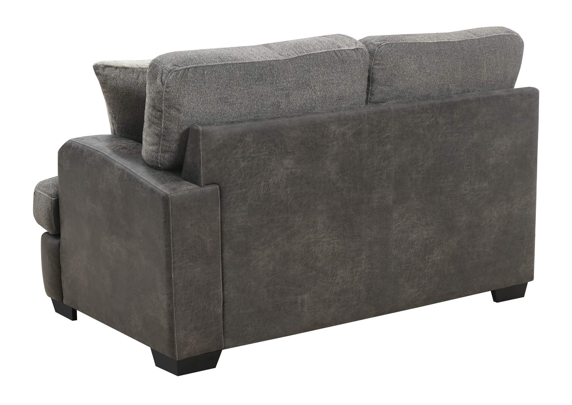 Berlin Gray Herringbone & Sanded Microfiber Modular Rsf Loveseat,Emerald Home Furnishings